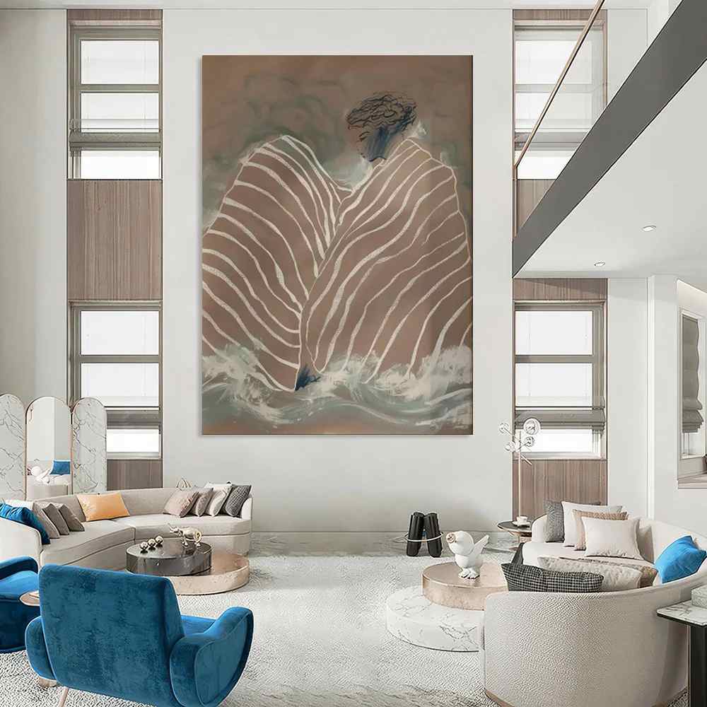 Waves Hand-painted Serene Tranquil Figure Abstract Artwork NCCB4
